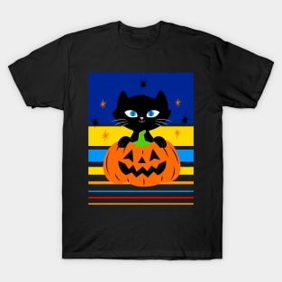 HAPPY Halloween Black Cat In Pumpkin T-Shirt